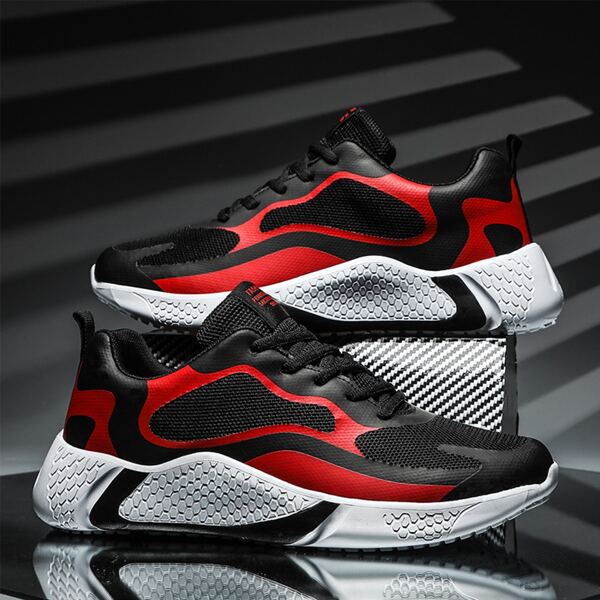 

Men Lace-up Front Mesh Panel Chunky Sneakers, Black
