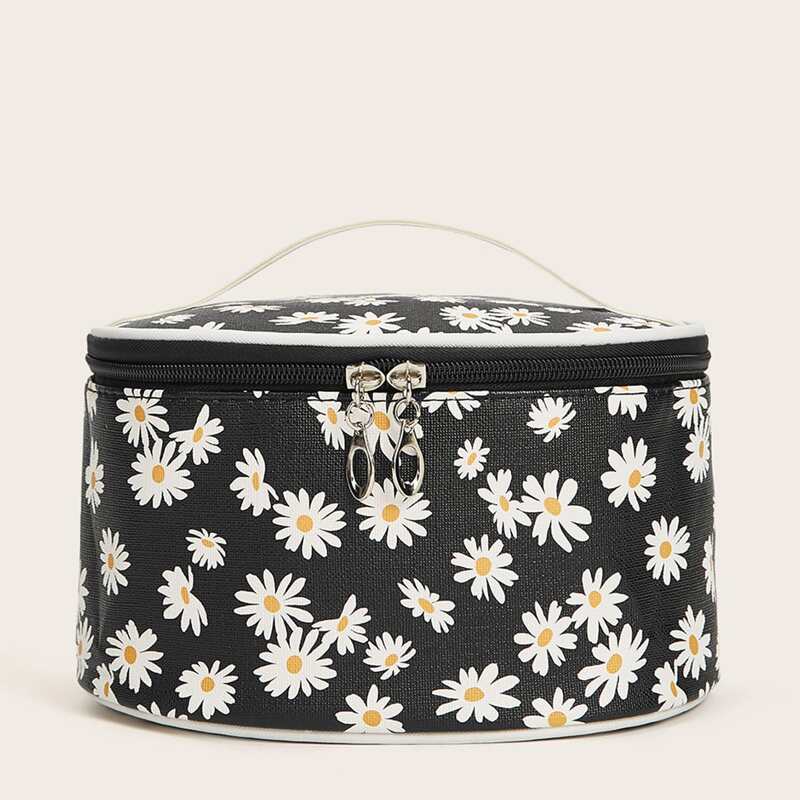 

1pc Daisy Print Makeup Bag, Multicolor