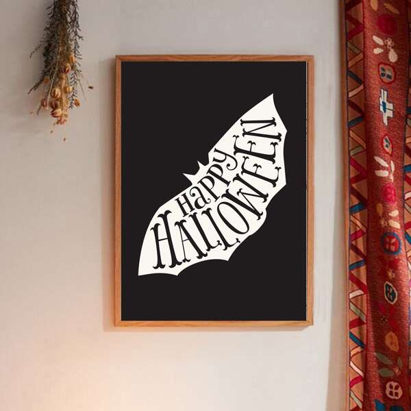 

Halloween Slogan Graphic Wall Painting Without Frame, Black and white