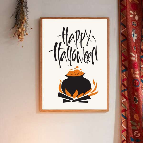 

Halloween Slogan Graphic Wall Painting Without Frame, Multicolor