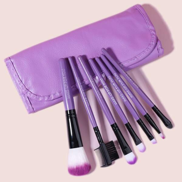 

7pcs Duo-fiber Makeup Brush Set With Bag, Purple