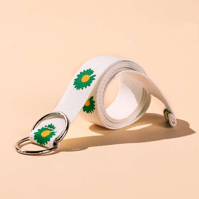 

Daisy Pattern Tape Belt, White