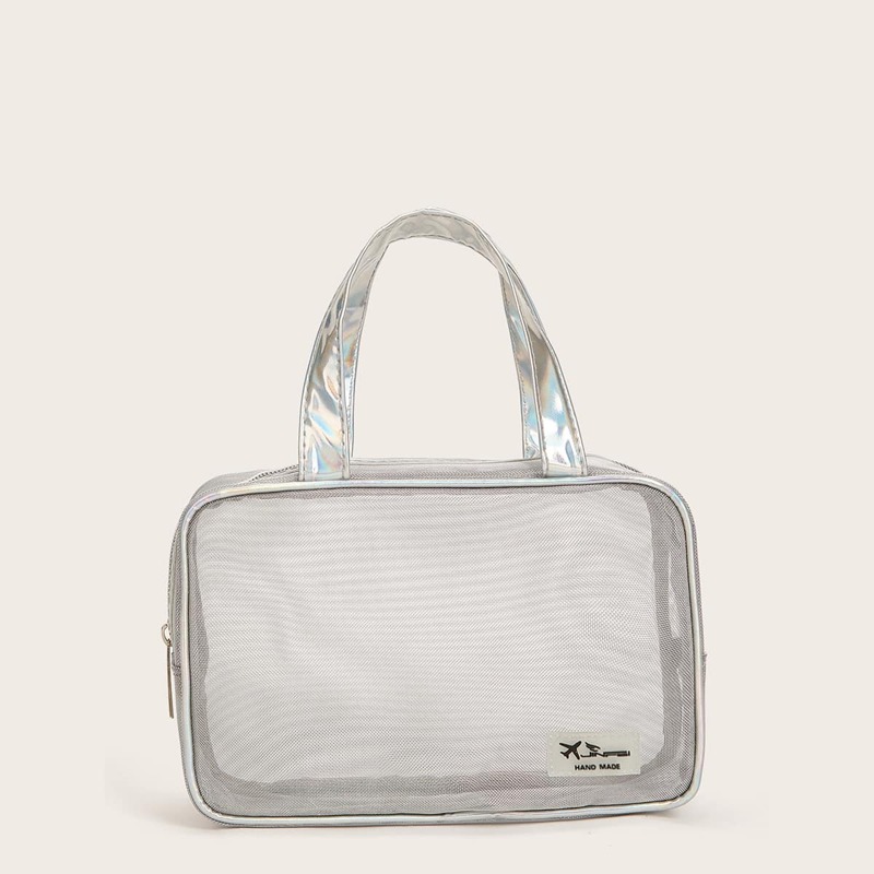 

1pc Mesh Makeup Bag, Silver