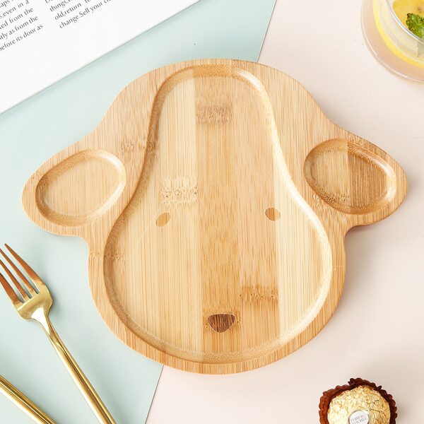 

1pc Kids Cartoon Design Wooden Plate, Khaki