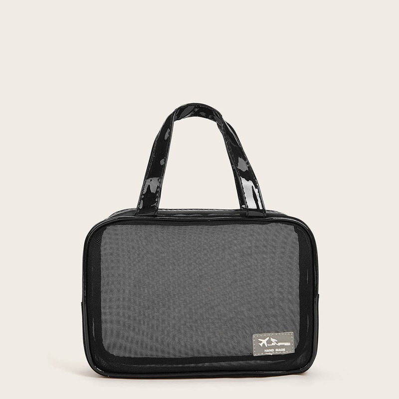 

1pc Mesh Makeup Bag, Black