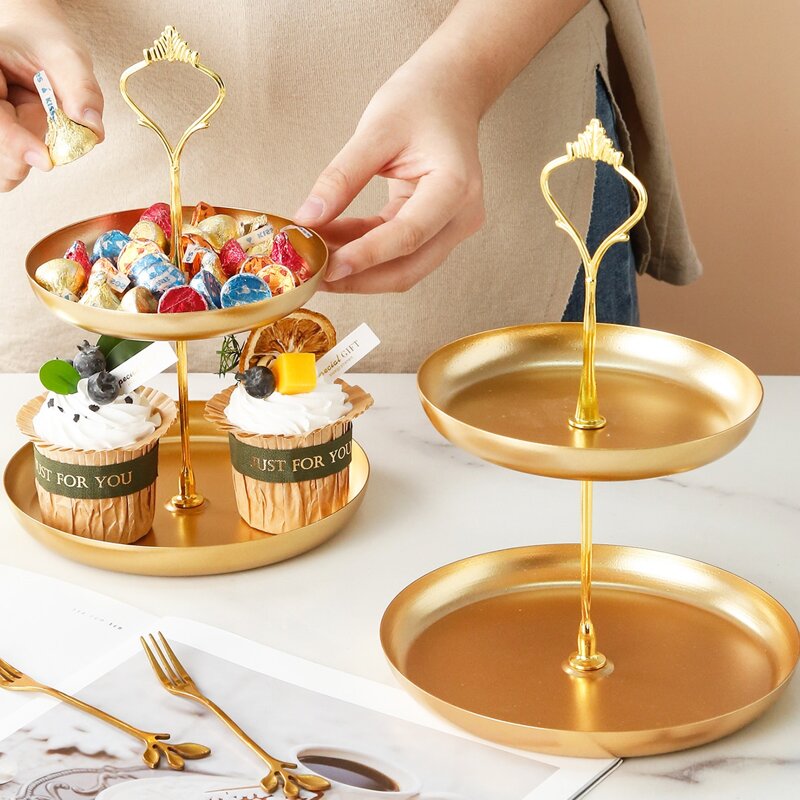 

1pc Double Layer Snack Tray, Gold