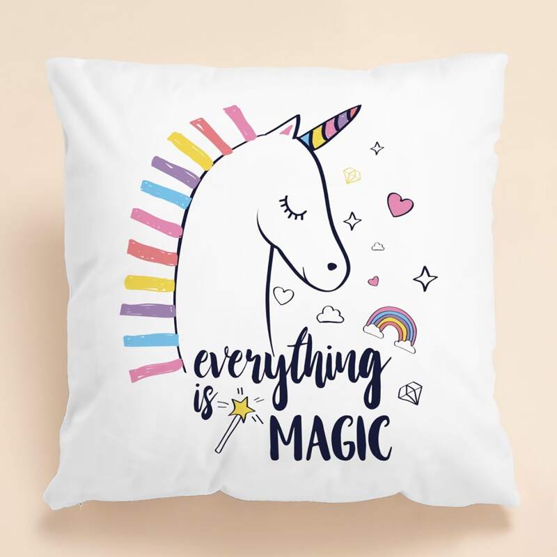

Kids Unicorn Print Cushion Cover Without Filler, Multicolor