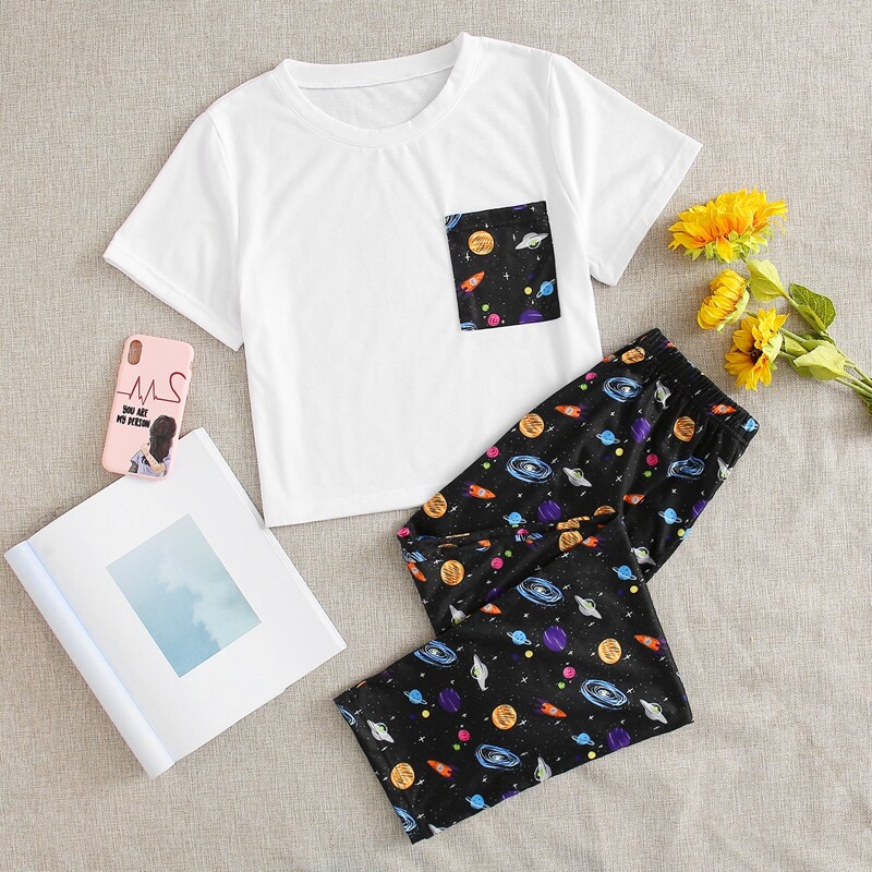 

Planet Print Tee & Pants, Black and white