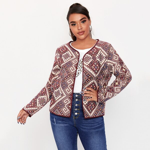 

Plus Geo Print Open Front Jacket, Multicolor