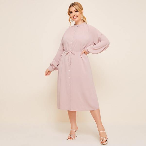 

Plus Button Through Belted Shirt Dress, Pastel dusty pink