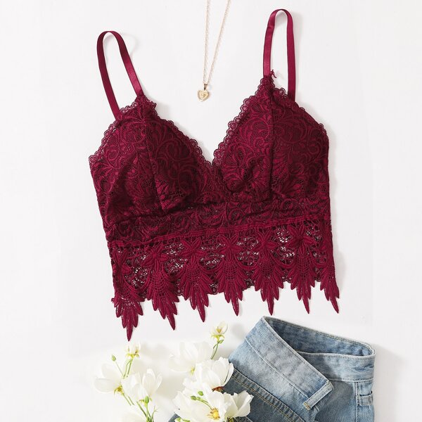 

Floral Lace Longline Bralette, Maroon