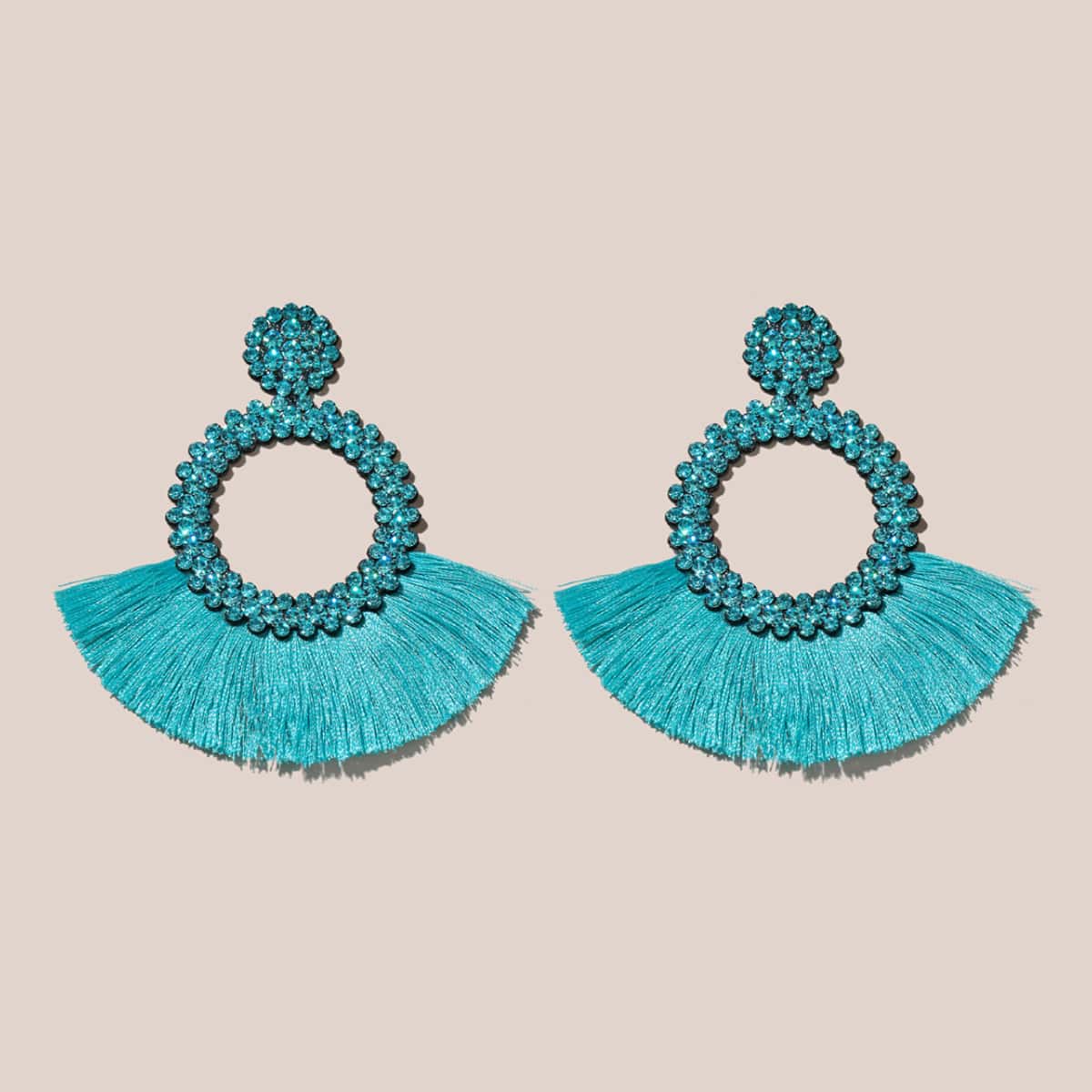 

Round Tassel Drop Earrings, Blue