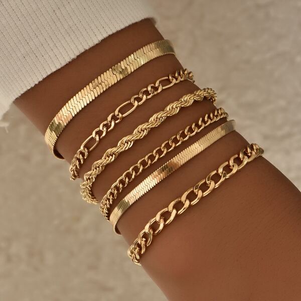 

6pcs Simple Chain Bracelet, Gold