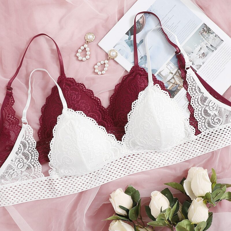 

2pack Scallop Floral Lace Bra Set, Red and white