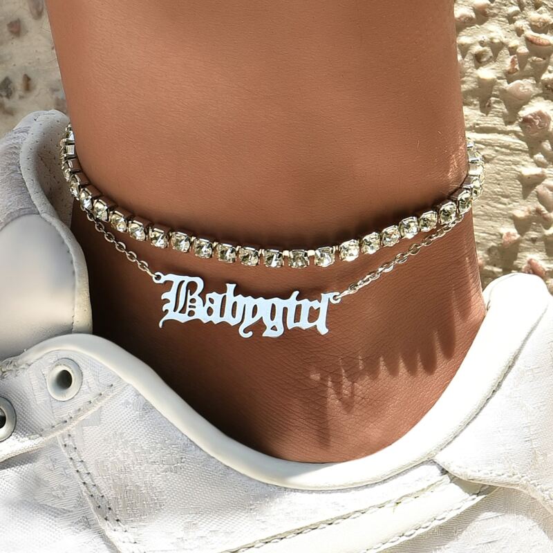 

2pcs Rhinestone Decor Anklet, Silver