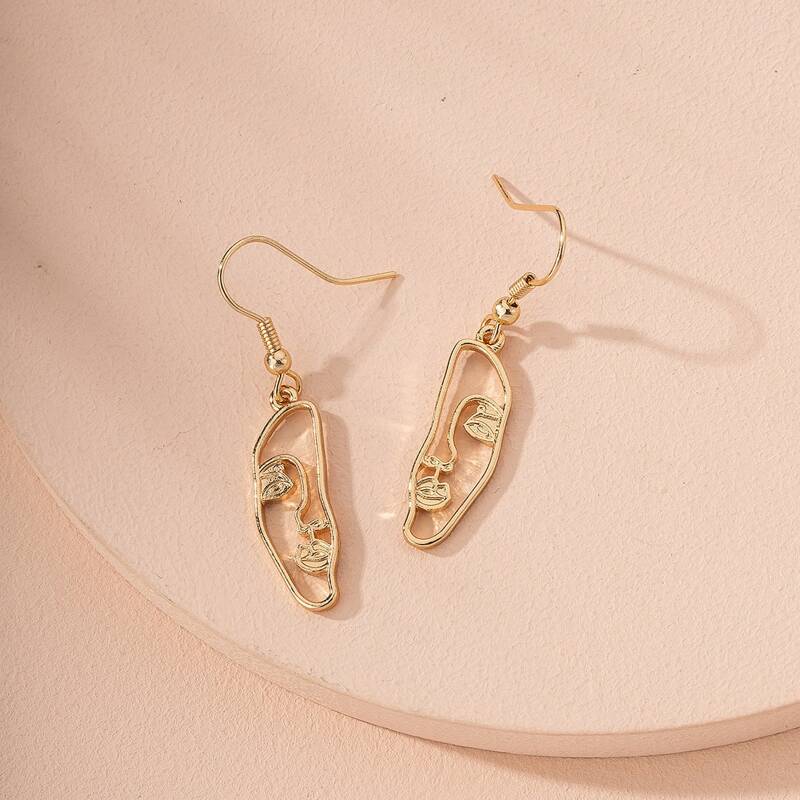

Hollow Out Figure Charm Drop Earrings, Gold