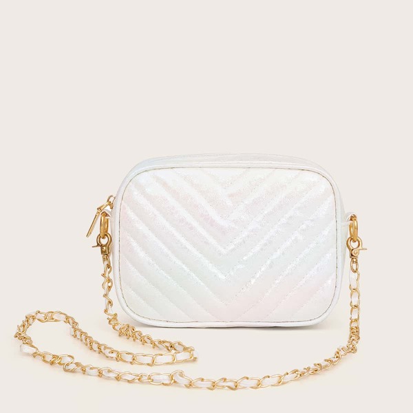 

Chevron Chain Crossbody Bag, White