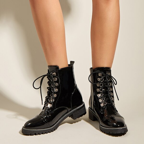 

Minimalist Lace-up Front Combat Boots, Black
