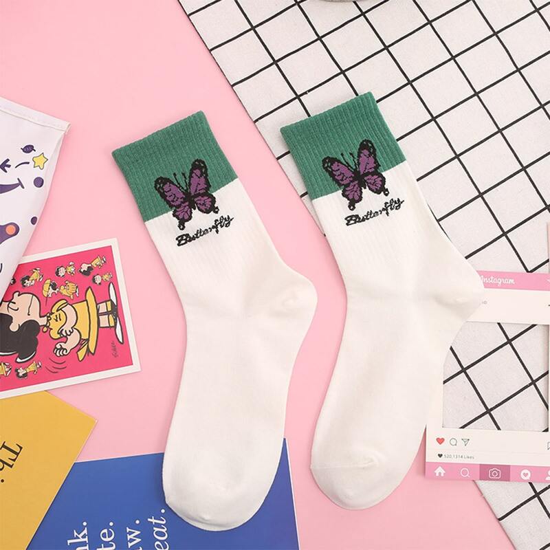 

1pair Colorblock Butterfly Pattern Socks, White