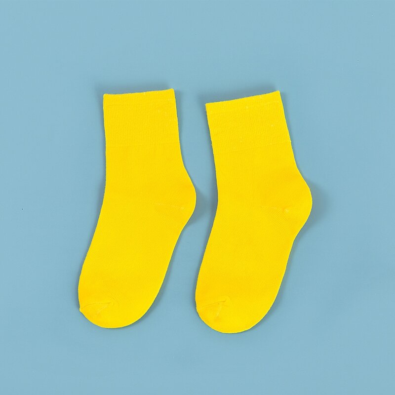 

1pair Solid Simple Socks, Yellow bright