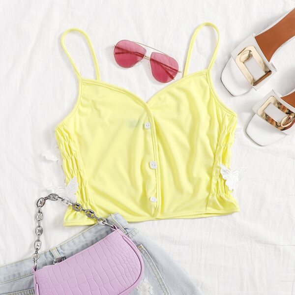 

Button Front Butterfly Patched Cami Top, Yellow bright