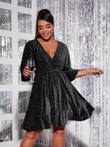 Đầm Plus Size Trọn gói màu trơn Hấp dẫn - màu đen - Xem 1