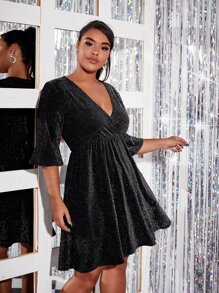 Đầm Plus Size Trọn gói màu trơn Hấp dẫn - màu đen - Xem 3