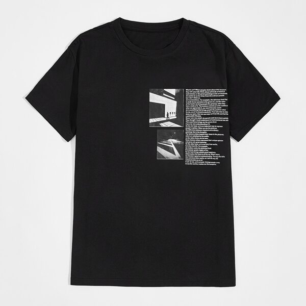 

Men Slogan Graphic Tee, Black