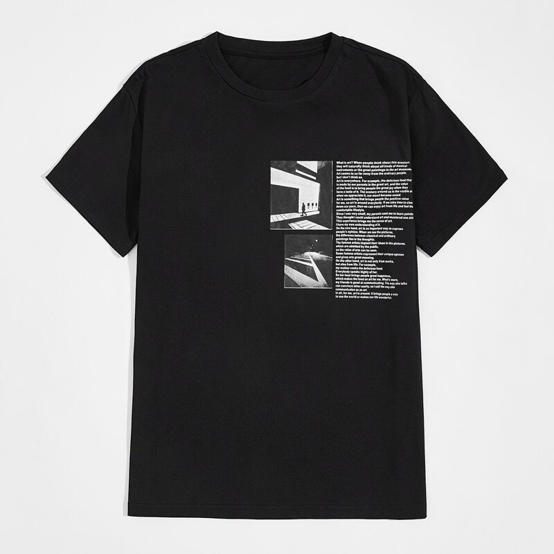 

Men Slogan Graphic Tee, Black