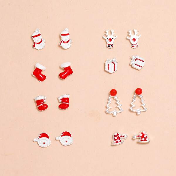 

8pairs Christmas Tree Decor Stud Earrings, Multicolor