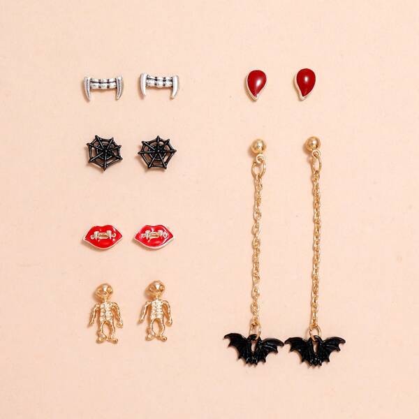 

6pairs Halloween Cobweb & Bat Decor Earrings, Multicolor