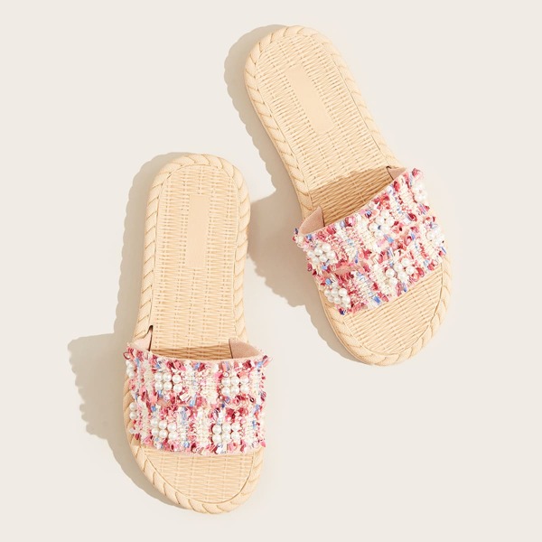 

Faux Pearl Decor Slippers, Pink
