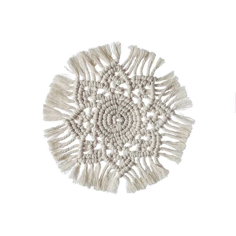 

1pc Woven Tassel Coaster, Beige