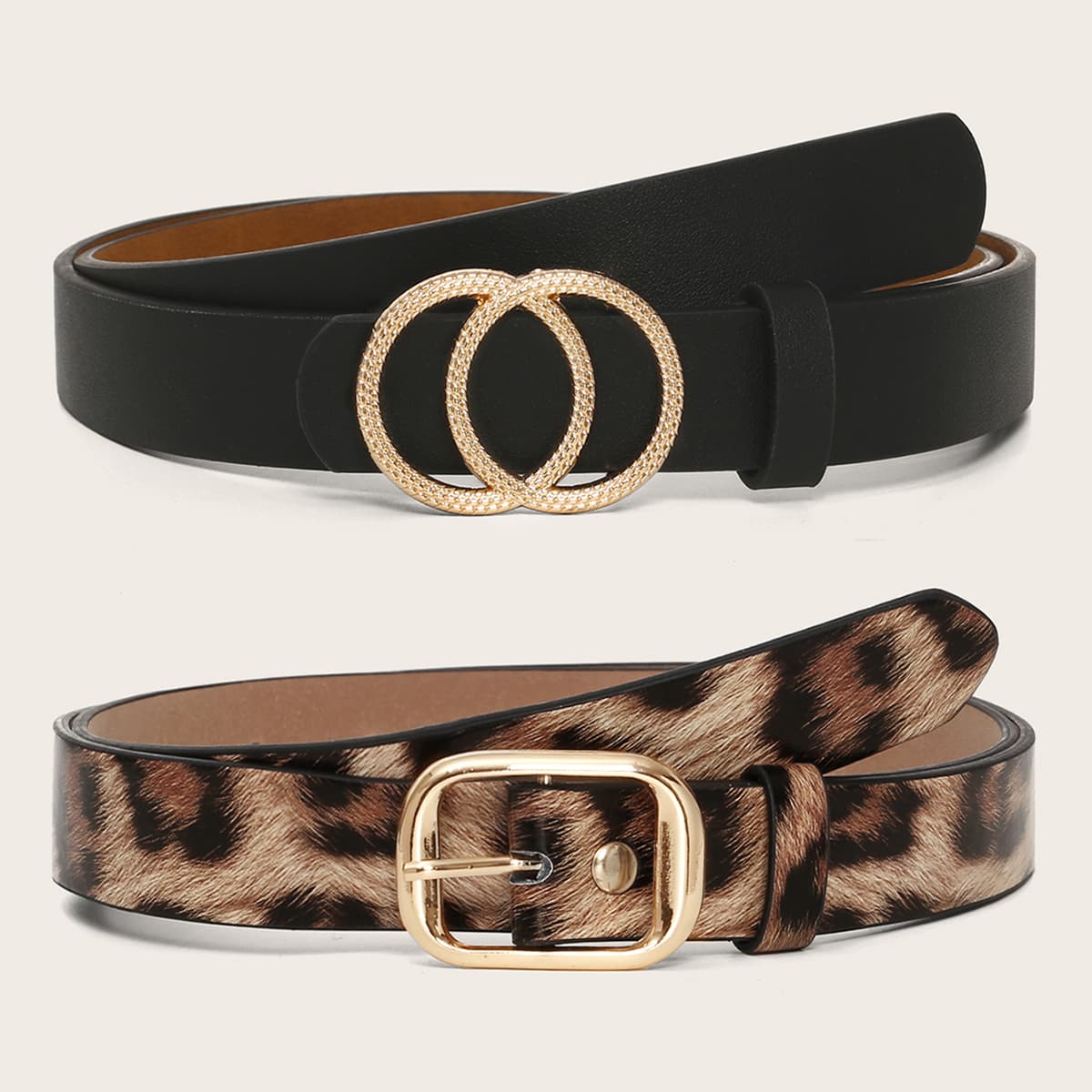 

2pcs Leopard Pattern Buckle Belt Set, Multicolor