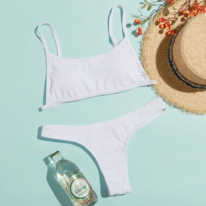 

Ribbed Cami Bikini Swimsuit, White