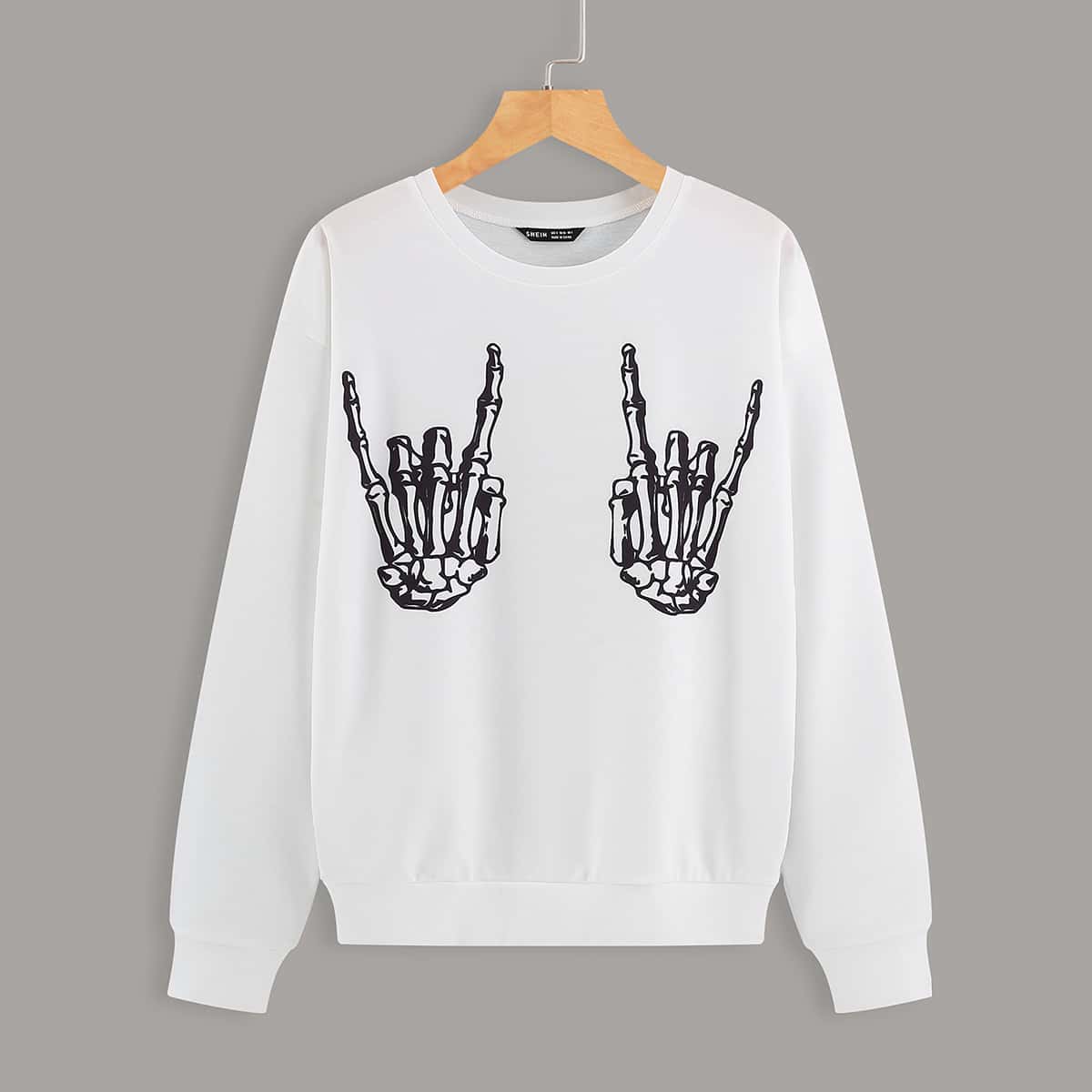 

Skeleton Hand Print Drop Shoulder Sweatshirt, White