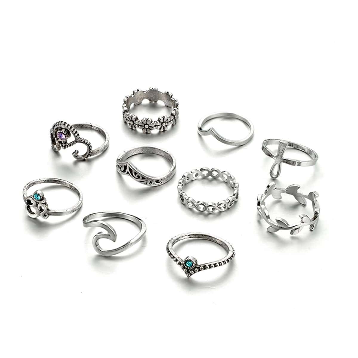 

1pcs Rhinestone Decor Leaf Ring, Silver