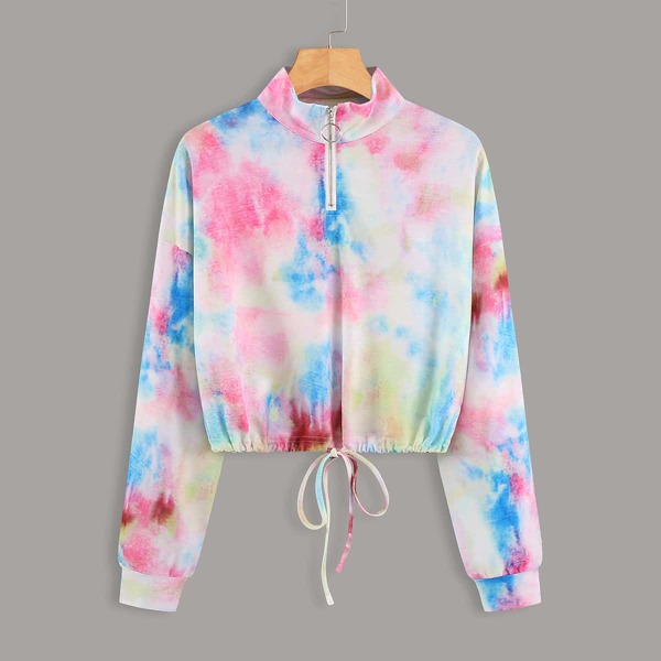 

Tie Dye Half Zip Drawstring Hem Sweatshirt, Multicolor