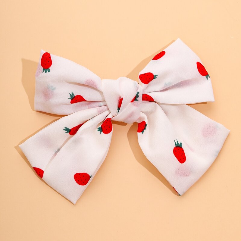 

Strawberry Pattern Bow Hair Clip, White
