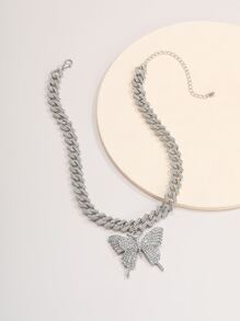 蝴蝶吊墜鏈條項鍊 - 銀色 - 查看 2