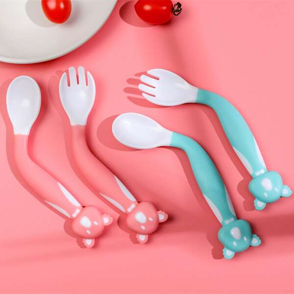 

2pcs Kids Random Color Spoon & Fork Set, Multicolor