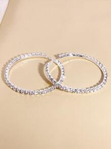 Rhinestone Hoop Earrings - Silver - View 3