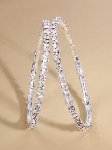 Rhinestone Hoop Earrings - Silver - View 2