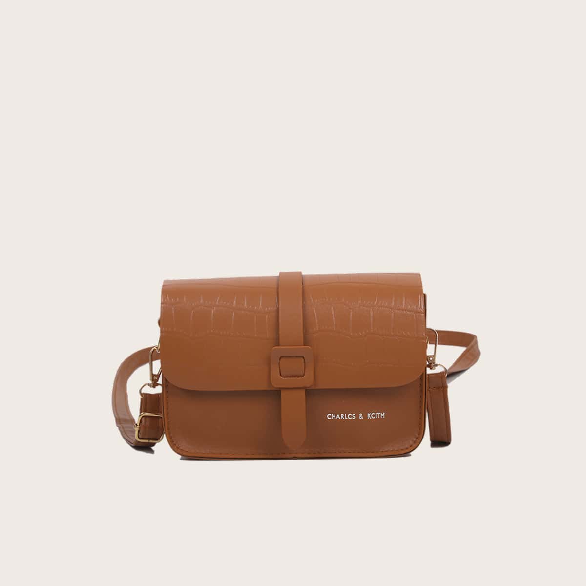 

Croc Embossed Buckle Crossbody Bag, Brown