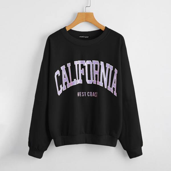 

Drop Shoulder Letter Graphic Sweatshirt, Black