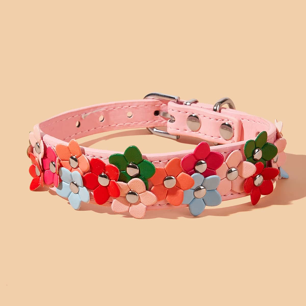 

1pc Flower Decor Dog Collar, Pink