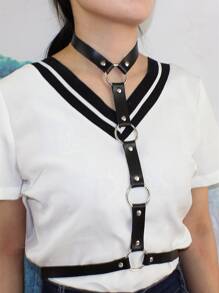 Nhẫn trang trí bằng da PU - màu đen - Xem 2