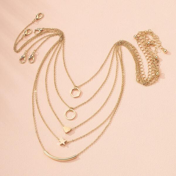 

5pcs Heart Charm Necklace, Gold