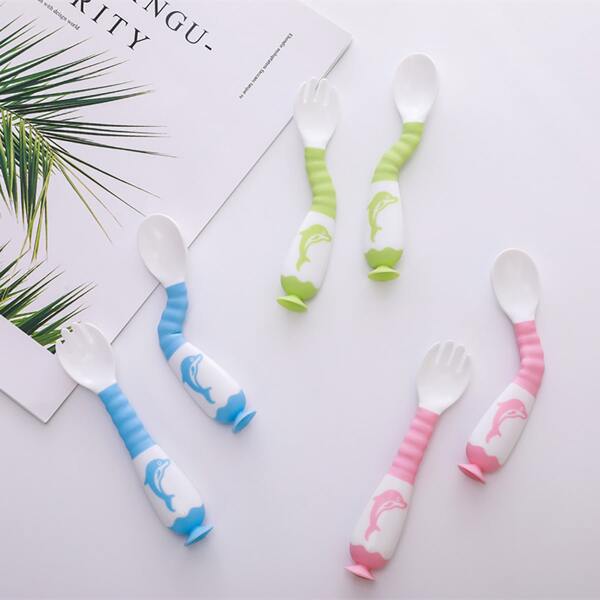 

2pcs Kids Random Color Spoon & Fork Set, Multicolor
