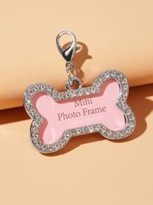 1pc Bone Shaped Rhinestone Dog Photo Frame Pet ID Tag Notes can be installed For Decoration - Pink - View 1